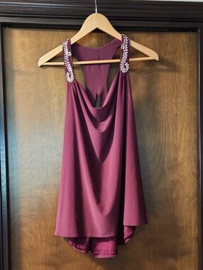 White House Black Market Burgundy High-Low Top with Jeweled Straps